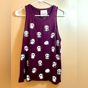 French Pastry Panda Print Maroon Tank Top Size Medium